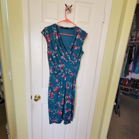TALBOTS S curvy draped floral professional dress modest - Picture 3 of 13